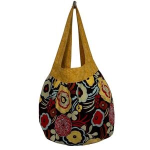Made by Nancy Handmade Floral Hobo Bag Reversible Cotton Tote Mustard Yellow Red